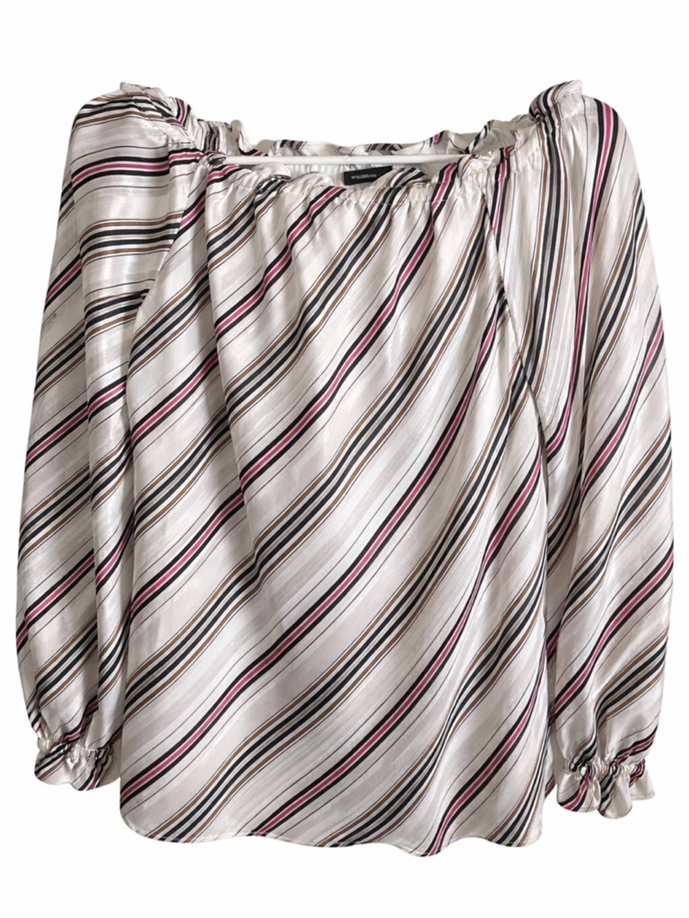 White House Black Market Off Shoulder Blouse Medium Striped  Long Sleeve